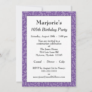 Invitación Fiesta de Cumpleaños número 105 Patrón de Números 