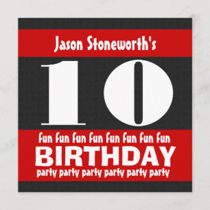 Invitación Fiesta de cumpleaños número 10 Blanco Rojo Negro W
