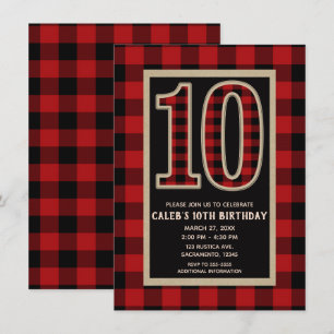 Invitación Fiesta de Cumpleaños número 10 con Cuadro Escocés 