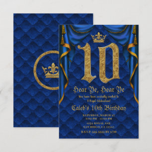 Invitación Fiesta de Cumpleaños número 10 Corona Real Azul Do