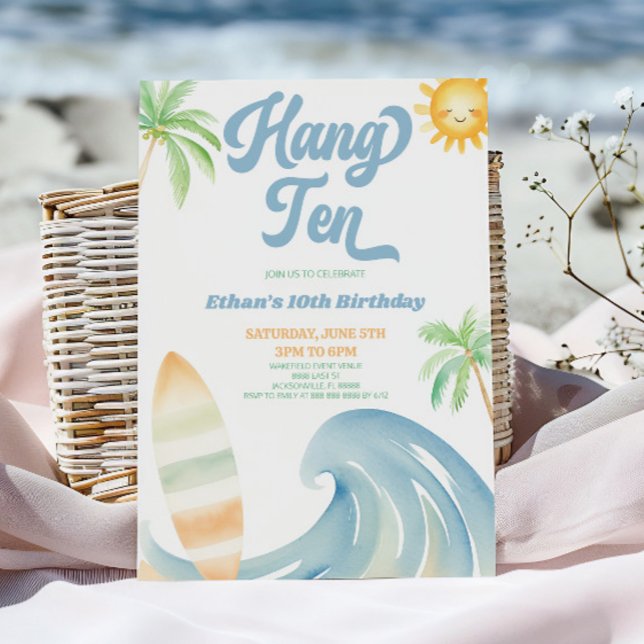 Invitación Fiesta de cumpleaños número 10 de Hang Ten Beach S (Subido por el creador)