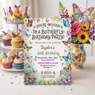 Invitación Fiesta de Cumpleaños número 10 de Mariposas Colori