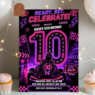 Invitación Fiesta de cumpleaños número 10 de niña de rosa neó