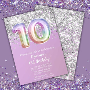 Invitación Fiesta de cumpleaños número 10 de Rainbow Sparkle 