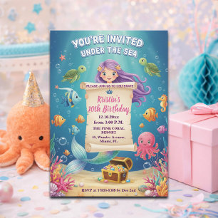 Invitación Fiesta de cumpleaños número 10 de sirena bajo el m