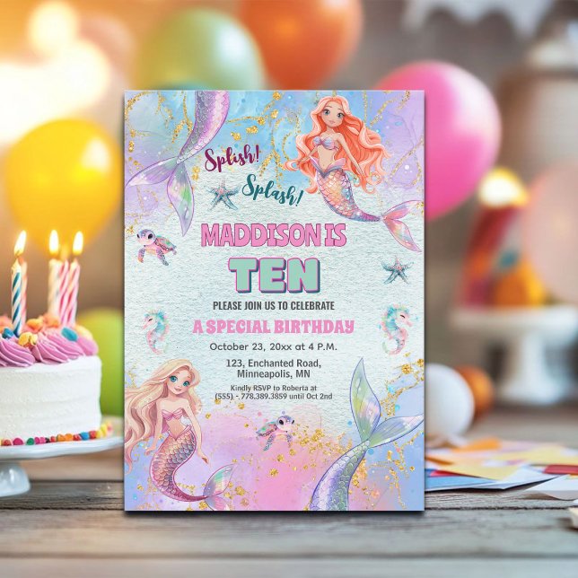 Invitación Fiesta de cumpleaños número 10 de Sirenas Brillo B (Subido por el creador)