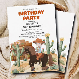 Invitación Fiesta de cumpleaños número 10 de vaquero a caball