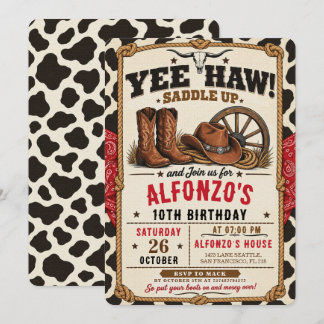 Invitación Fiesta de cumpleaños número 10 de vaquero y vaquer
