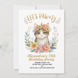 Invitación Fiesta de cumpleaños número 10 para niña gatito