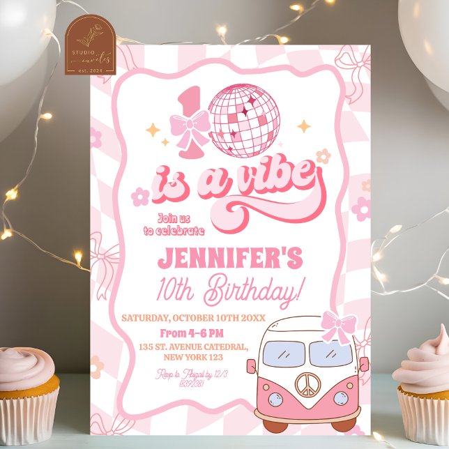 Invitación Fiesta de cumpleaños número 10 Pastel Retro (Subido por el creador)