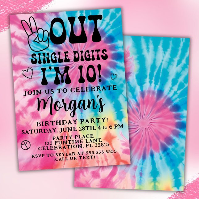 Invitación Fiesta de cumpleaños número 10 Peace Out Single Di (Subido por el creador)