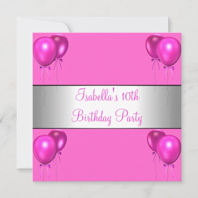Invitación Fiesta de cumpleaños número 10 Pretty in Pink Glob (Anverso)