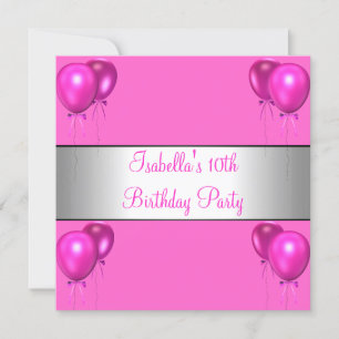 Invitación Fiesta de cumpleaños número 10 Pretty in Pink Glob