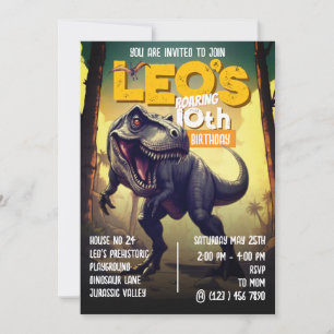 Invitación Fiesta de cumpleaños número 10 rugiendo como un T-