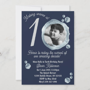 Invitación Fiesta de cumpleaños número 10 Twilight Blue Bubbl