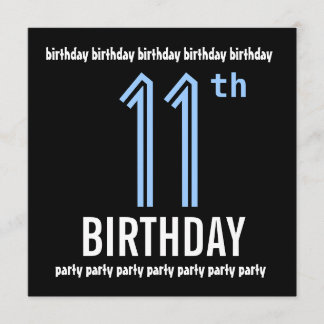 Invitación Fiesta de cumpleaños número 11, azul moderno y neg