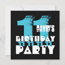 Invitación Fiesta de cumpleaños número 11 AZUL y NEGRO de 11
