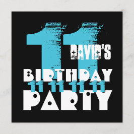 Invitación Fiesta de cumpleaños número 11 AZUL y NEGRO de 11 