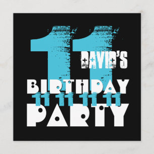 Invitación Fiesta de cumpleaños número 11 AZUL y NEGRO de 11