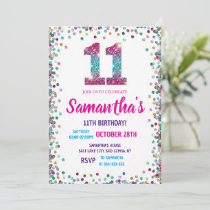 Invitación Fiesta de cumpleaños número 11 con destellos de ar