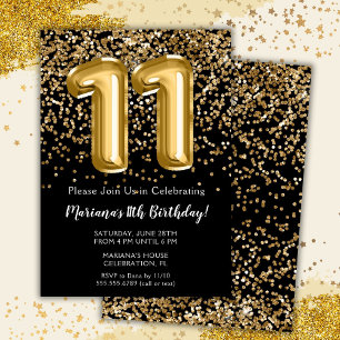 Invitación Fiesta de cumpleaños número 11 de Black Gold Kids 