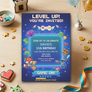 Invitación Fiesta de cumpleaños número 11 de Cool Video Games
