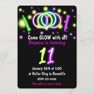 Invitación Fiesta de cumpleaños número 11 de GLOW Lights Invi