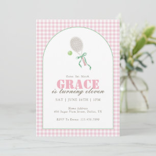 Invitación Fiesta de Cumpleaños número 11 de tenis de gingham