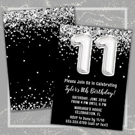 Invitación Fiesta de cumpleaños número 11 en blanco y negro