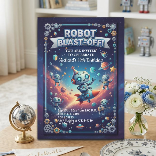 Invitación Fiesta de cumpleaños número 11 Robots en el Espaci (Subido por el creador)