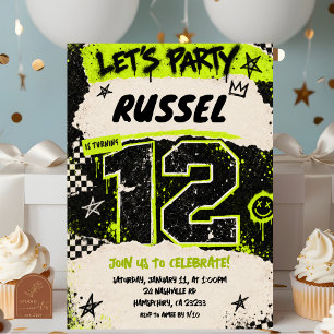 Invitación Fiesta de cumpleaños número 12 con estilo grunge y
