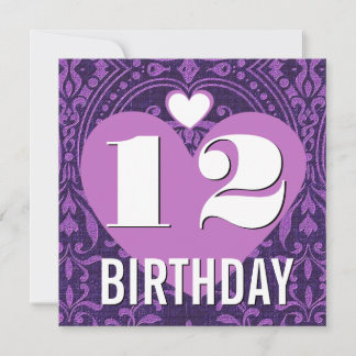 Invitación Fiesta de cumpleaños número 12: Damasco morado V20