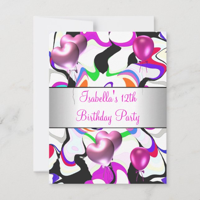 Invitación Fiesta de cumpleaños número 12 Globos abstractos r (Anverso)
