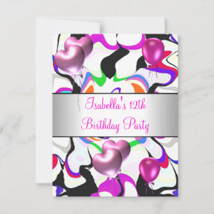 Invitación Fiesta de cumpleaños número 12 Globos abstractos r