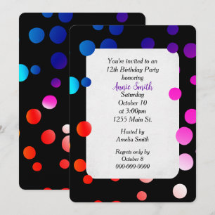 Invitación Fiesta de cumpleaños número 12 Puntos de arcoíris