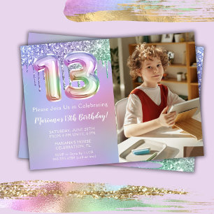 Invitación Fiesta de cumpleaños número 13 con purpurina rosa