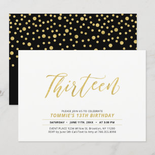 Invitación Fiesta de cumpleaños número 13 con tipografía mode