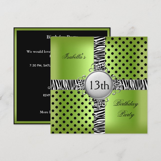 Invitación Fiesta de cumpleaños número 13 de adolescente Lima (Anverso / Reverso)