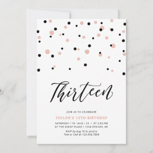 Invitación Fiesta de cumpleaños número 13 de niña con negro y