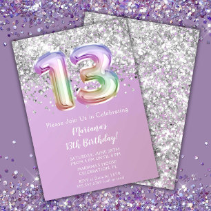 Invitación Fiesta de cumpleaños número 13 de Rainbow Sparkle