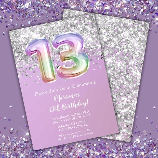 Invitación Fiesta de cumpleaños número 13 de Rainbow Sparkle  (Subido por el creador)