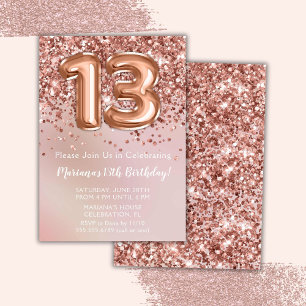 Invitación Fiesta de cumpleaños número 13 elegante de oro ros