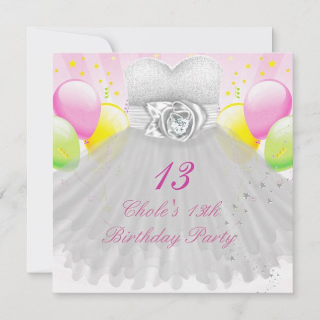 Invitación Fiesta de cumpleaños número 13 para chicas 13 adol (Anverso)
