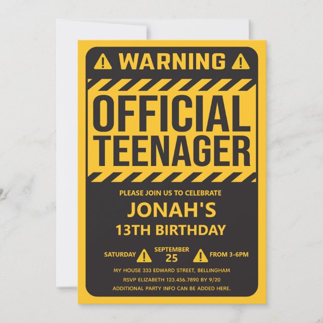 Invitación Fiesta de cumpleaños número 13 para un adolescente (Anverso)