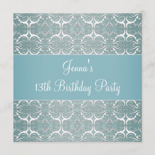 Invitación Fiesta de cumpleaños número 13 Pretty Teal Blue Da