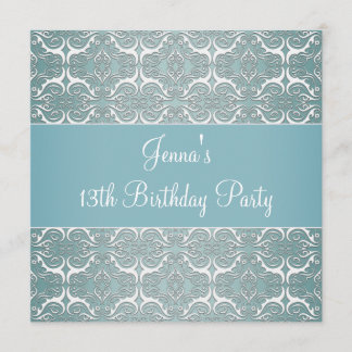 Invitación Fiesta de cumpleaños número 13 Pretty Teal Blue Da