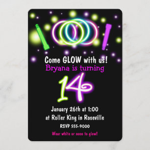 Invitación Fiesta de cumpleaños número 14 de GLOW Lights Invi