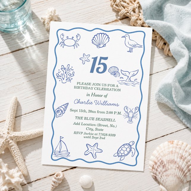 Invitación Fiesta de cumpleaños número 15 con vida marina dib (Subido por el creador)