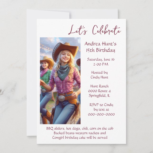 Invitación Fiesta de cumpleaños número 15 de adolescente  (Anverso)