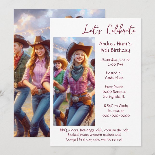 Invitación Fiesta de cumpleaños número 15 de adolescente  (Anverso / Reverso)